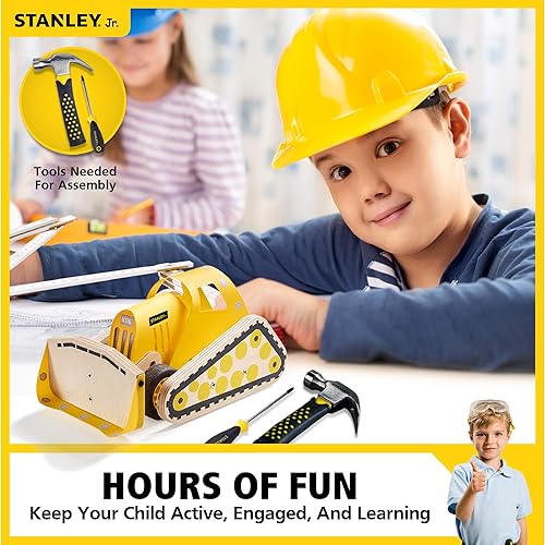 Miniatura 7 de Stanley Jr DIY Bulldozer para niños  Kit de camión modelo fácil de montar  Bulldozer modelo Kit  Bulldozer de madera camión juguete Craft  pintura y
