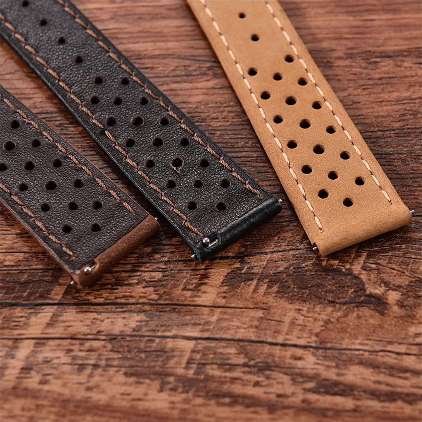 Generico Vintage-Uhrenarmband im Racing-Stil: perforiertes Leder, Schnellverschluss 18-22 mm