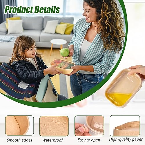 Miniatura 3 de DI QIU REN - Paquete de 50 cuencos desechables de papel kraft de 29 onzas con tapas y tenedores, recipientes desechables de preparación de