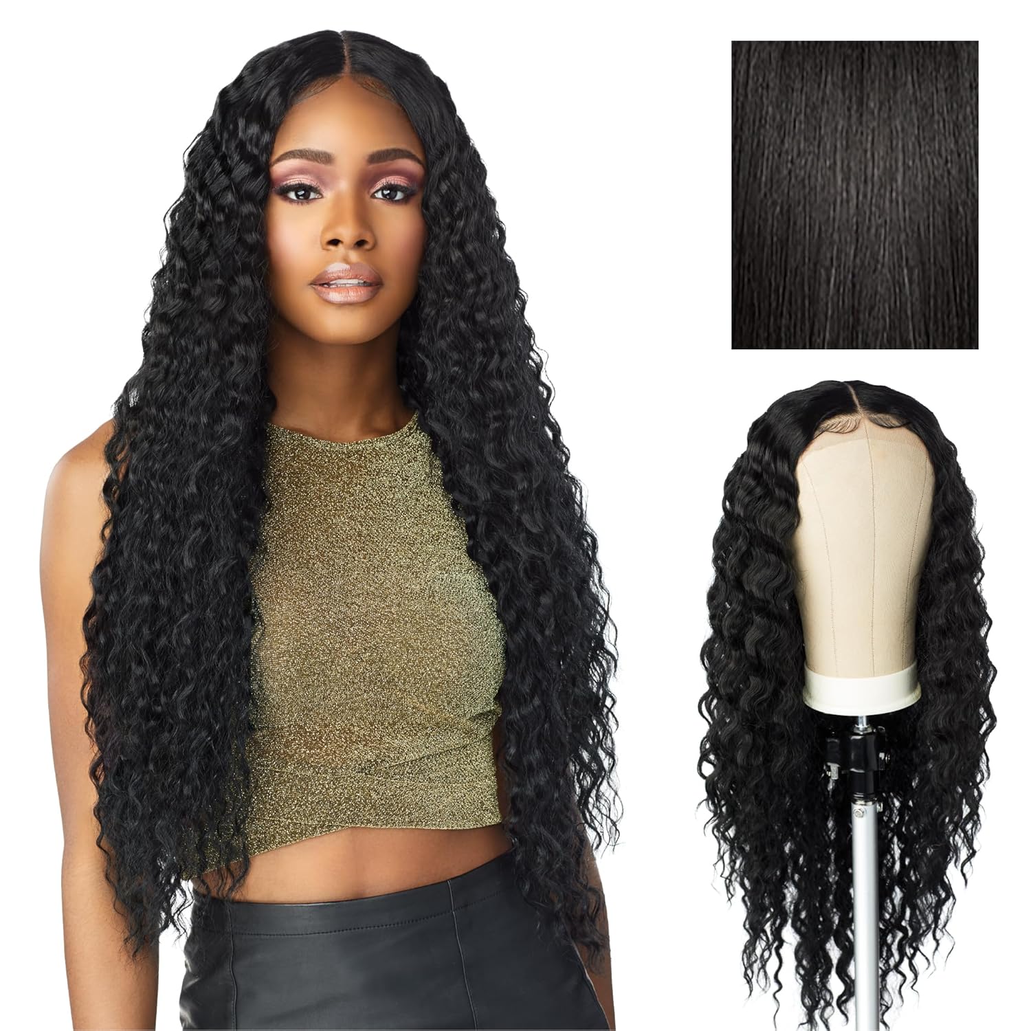 Sensationnel Butta Lace Wigs - Unit 3 Extra Wide 5 Inch Deep Parting Synthetic Preplucked Hairline Glueless Lacefront (1B OFFBLACK)