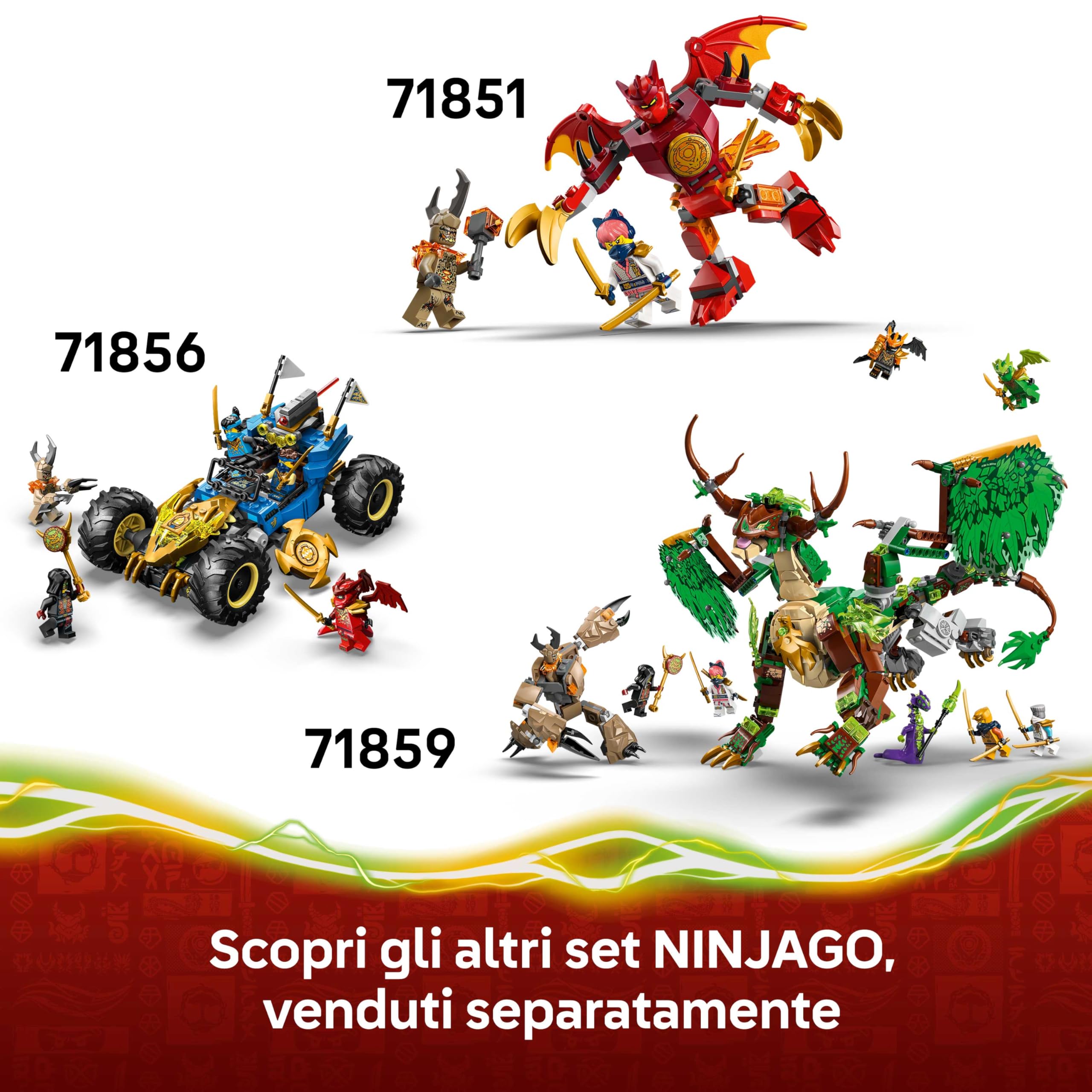 LEGO NINJAGO Battaglia alla Casa sull’Albero con Veicolo Ninja - Giocattolo d'Azione con Moto, Elicottero, 6 Minifigure e Spade - Idea Regalo per Bambini e Fan da 7 Anni in su - 71857