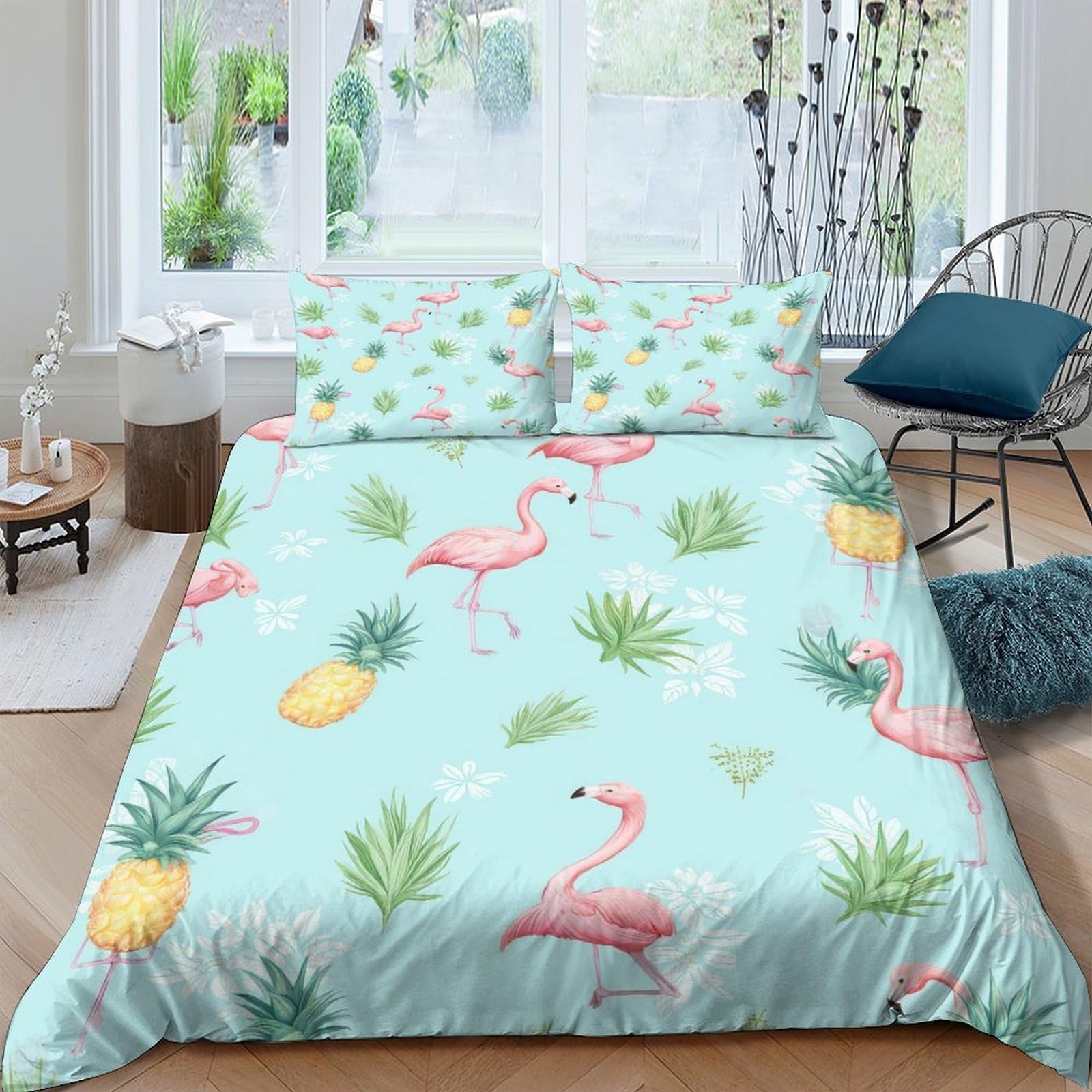 Ctjqhvkz Style-4 3D Printed Flamingo Pineapple Fitted Sheet Microfiber Soft Anti-Slip Tropical Bed Sheet For Bedroom Dorm Mattress Decor Single（135X200cm）
