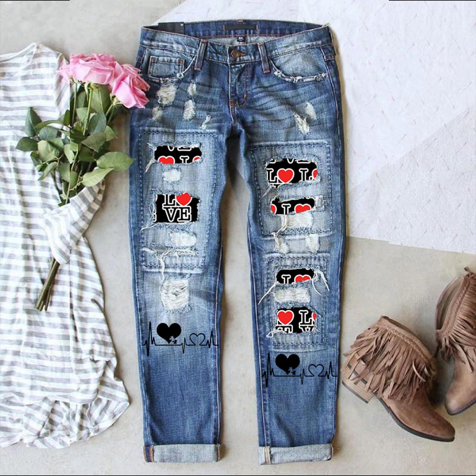 Pantalones Vaqueros Mujer Con Brillantes Elásticos Bolsillos Tallas Grandes Bootcut Cintura Deportes Campana Elefante Rectos para Detalles de y Estampado Moderno en Tiro Medio Comodidad Diaria
