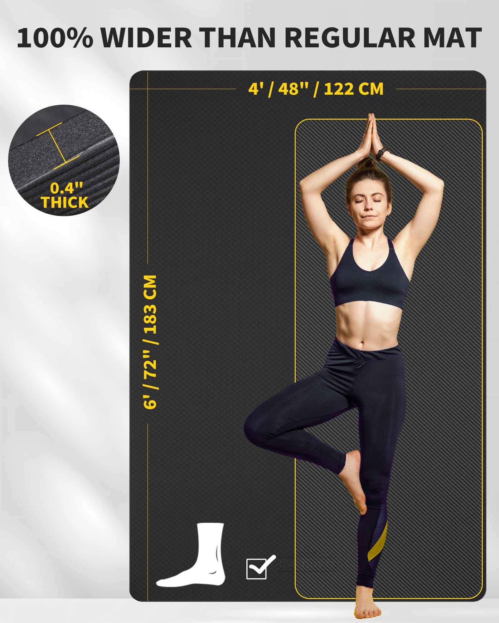 CAMBIVO Tappetino Palestra Grande 183x122cm, 6mm/8mm/10mm/12mm Yoga Mat TPE Extra Largo Antiscivolo, Materassino Pilates per Fitness Esercizi Workout Casa