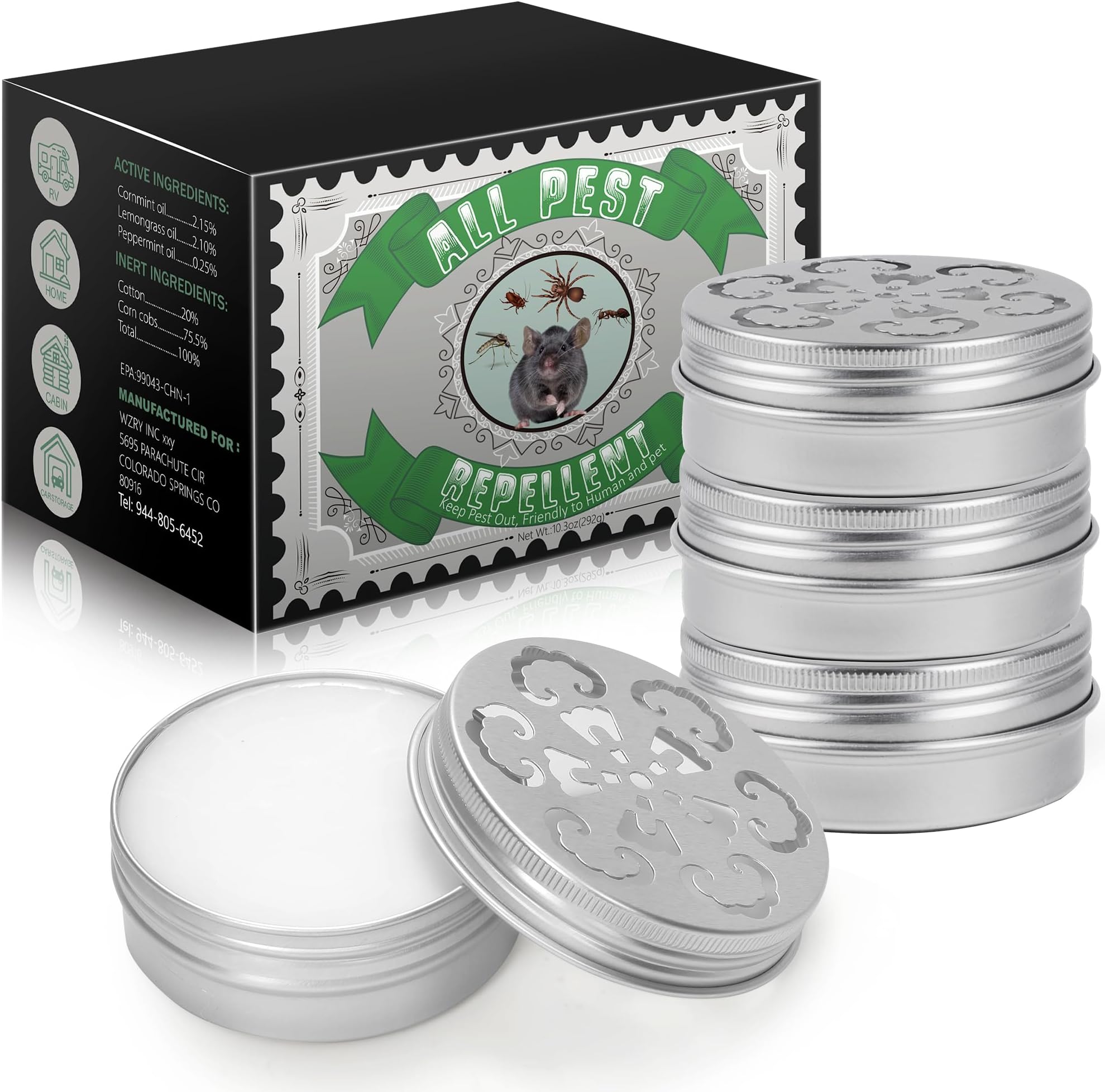 4 Pack Rodent Rat Repellent for Car Engines - Peppermint Oil Mouse Repellent, Rat Repellent Keeping Rodents Out of Car Home Garages Indoor Outdoor, Groundhog Repellent, Safe Ingredients