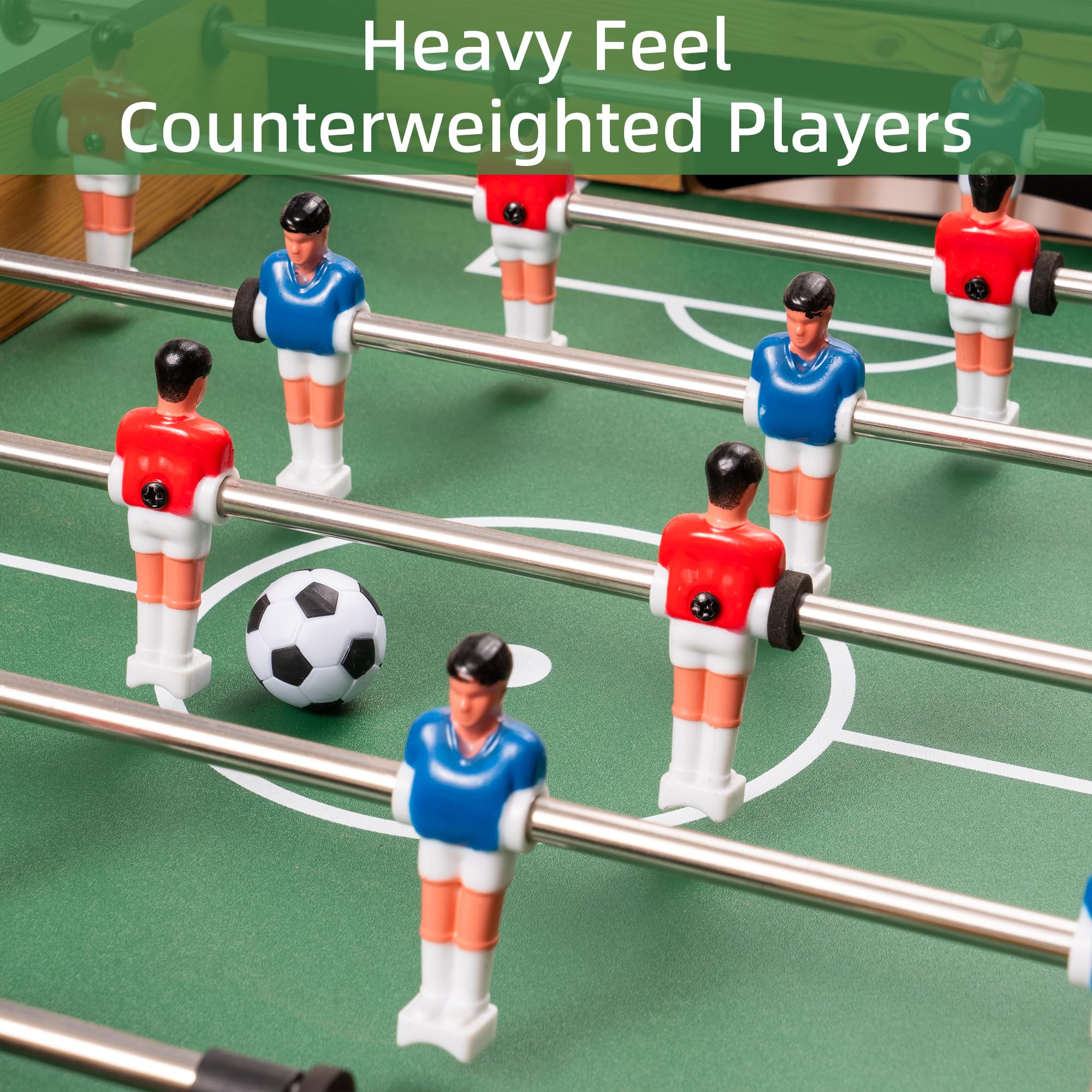 Mini Tischkicker (61x41x24.5 cm), Kompakter Tischfußball mit Ausbalancierten Figuren, Kickertisch in Holzoptik mit Rutschfesten Griffen, Fußballtisch für Kinder & Erwachsene, Büro & Zuhause