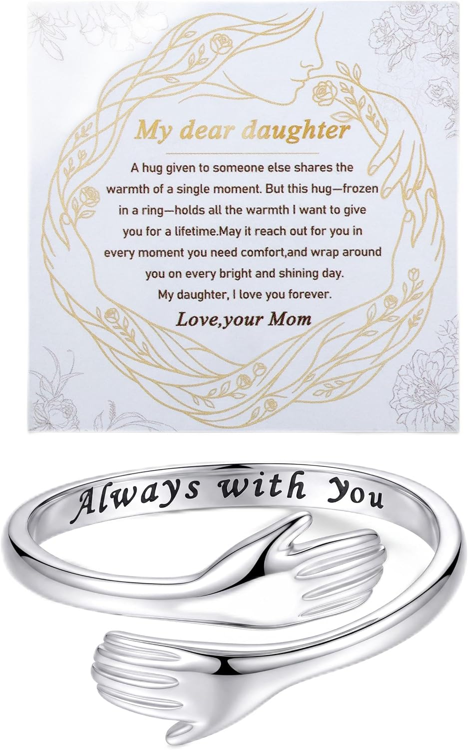 sailimue 925 Sterling Silver Hug Ring Adjustable Gift For Daughter Women