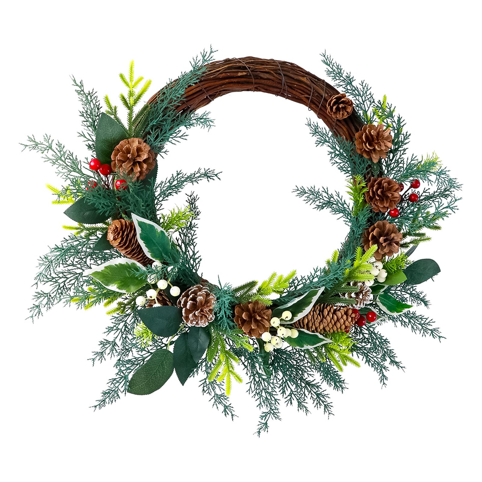 Jazuaiao Christmas Wreath with Pinecone and Berries, Front Door Wreath Winter Holiday for Front Door Christmas Decorations Pinecone Decoration