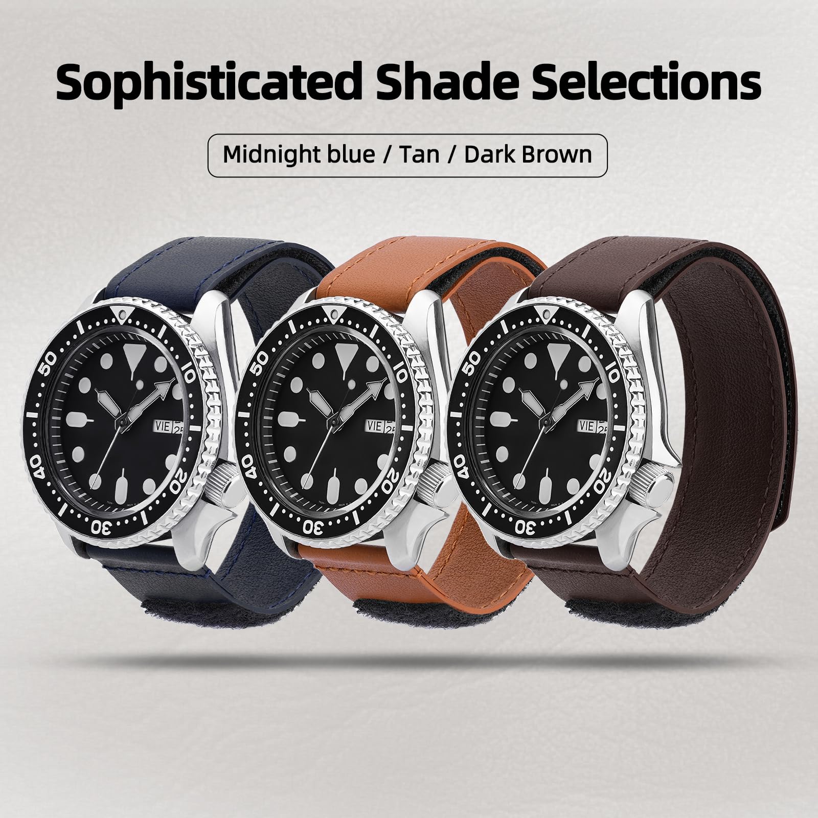 Ritche Christmas Gift Adjustable 22mm Rugged Tactical Leather Watch Band for Men Hoop and Loop Compatible with Timex expedition, Citizen, Moonswatch, Skagen, 22mm, Midnight Blue, White Elephant Gifts, Stocking Stuffers for Men