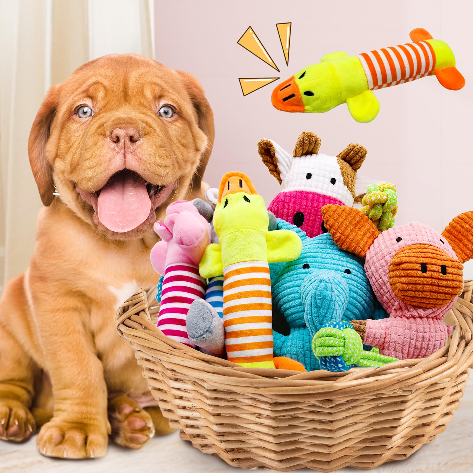 Animali di peluche per cani, confezione da 12 giocattoli interattivi da masticare per cani, giocattoli per cani per tenerli occupati, giocattoli per dentizione per cani di piccola taglia e