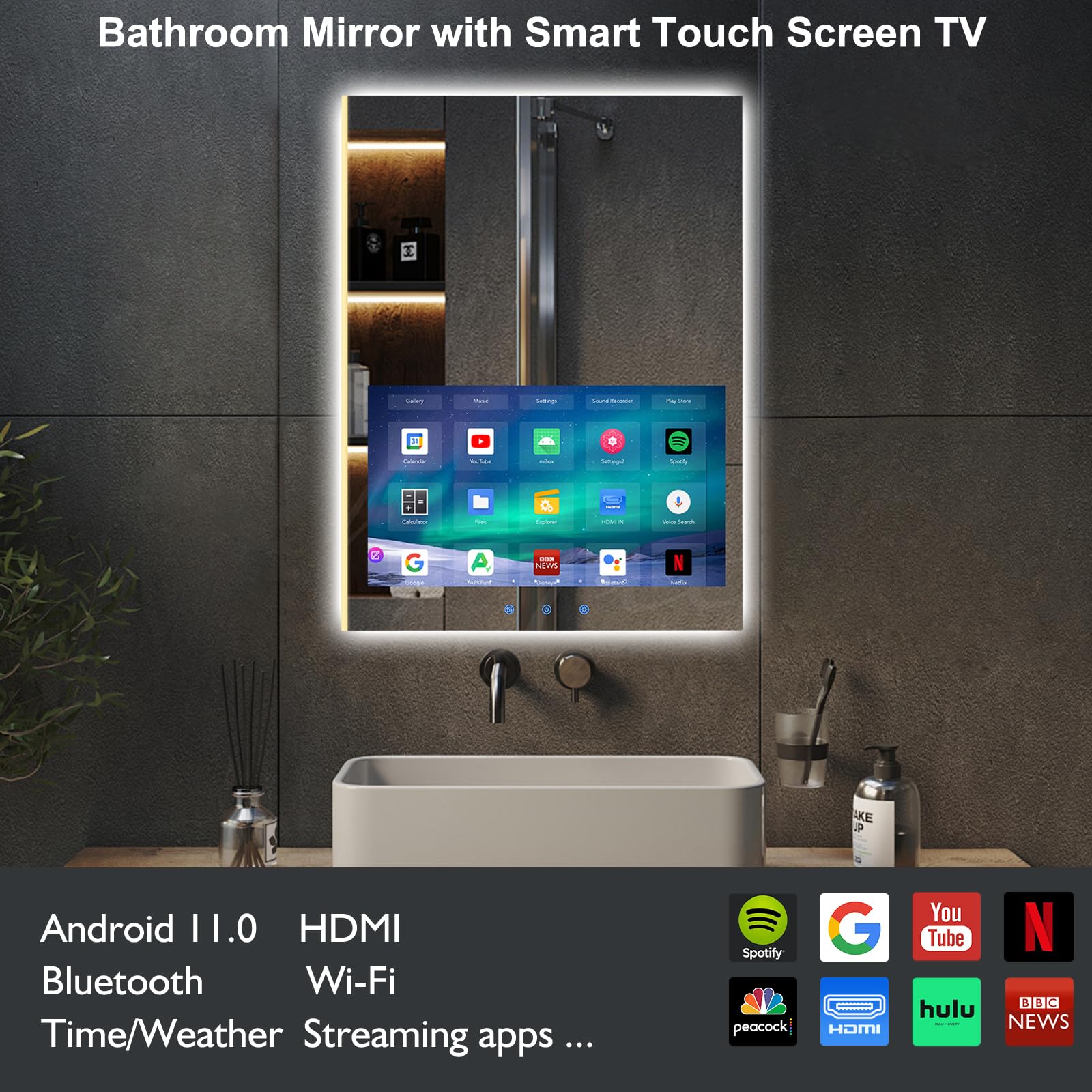 Android搭載スマートミラー Amazon.co.jp: Haocrown 浴室用ミラー スマートテレビ内蔵 21.5型 防曇