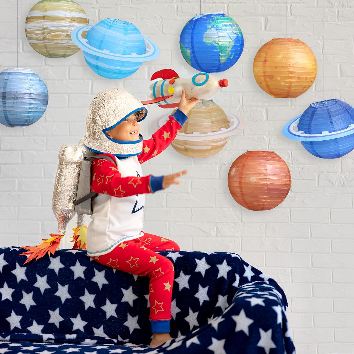 8 pcs Planet Paper Lanterns,10 inch Outer Space Party Decorations, Solar System Hanging Paper Lanterns for Kids Birthday Baby Shower Science Classroom Home Decor