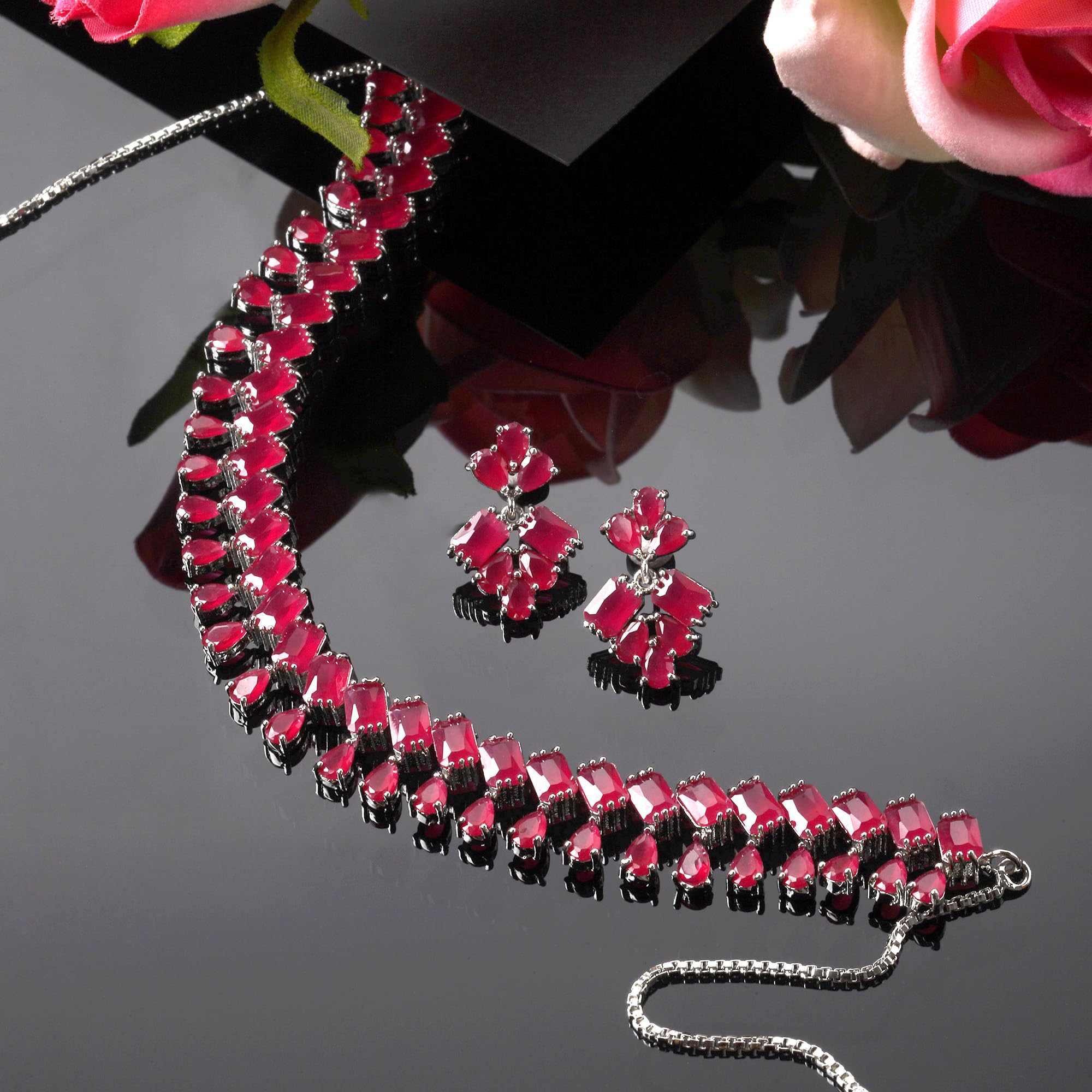 Pear Shaped American Diamond Necklace Set