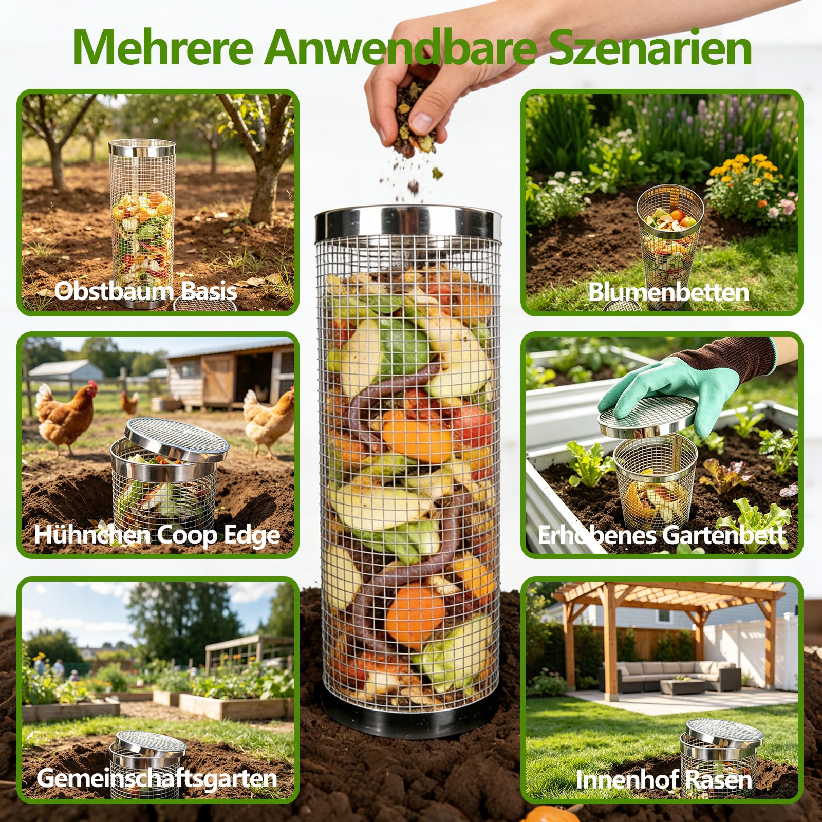 2 Packung Unterirdische Wurm Kompostierbestand - Kleine Runde Metall Edelstahl Komposter für Familiengarten, Kompostbehälter im Freien
