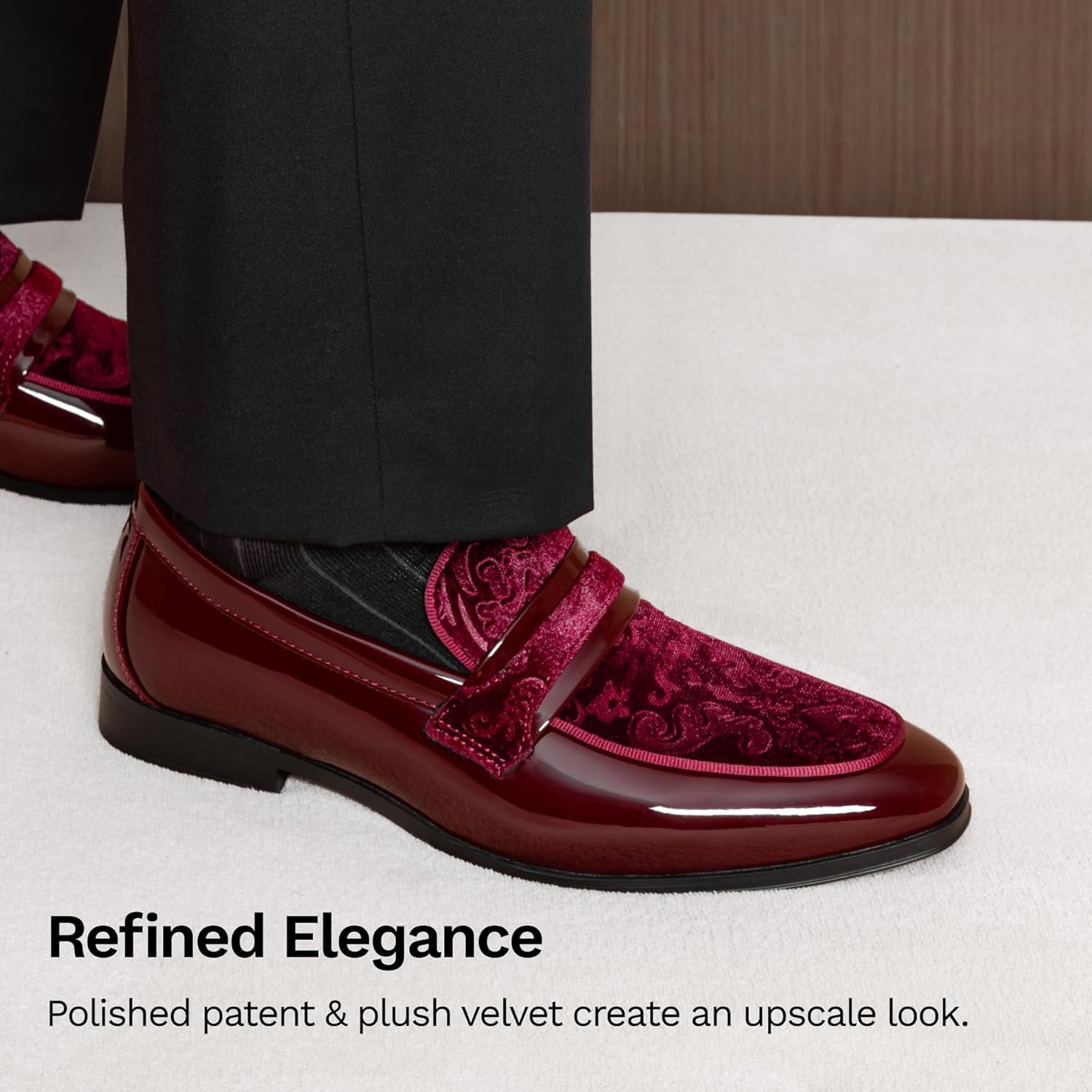 Bruno Marc Men's Tuxedo Patent Loafers Classic Velvet Slip-on Dress Shoes - Image 6