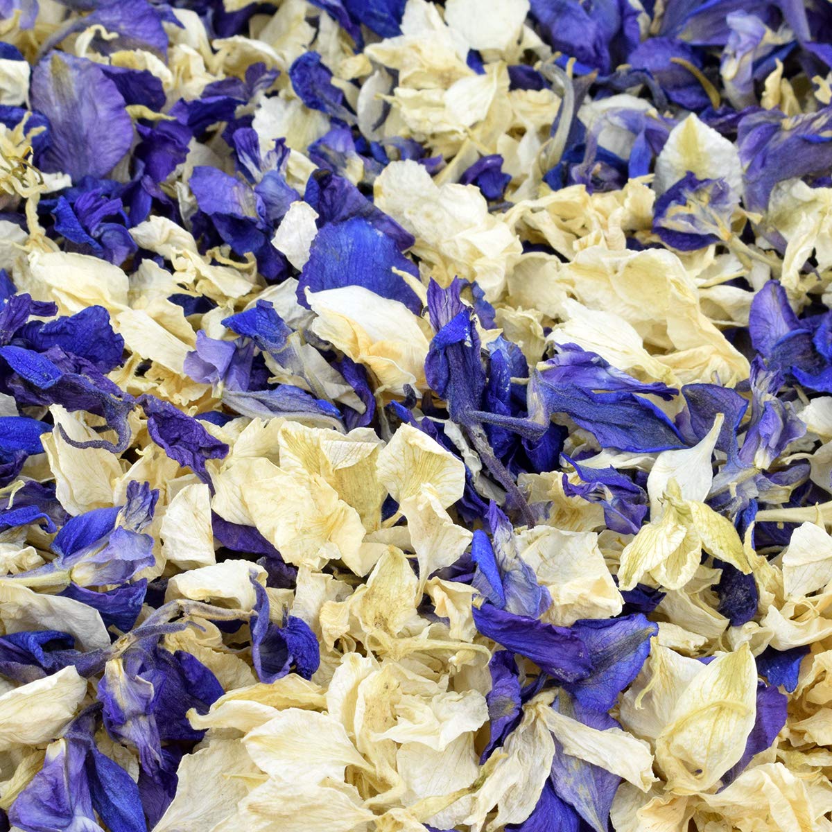 One Litre Pack of Biodegradable Delphinium Petals Confetti (Blue/Ivory Mix)