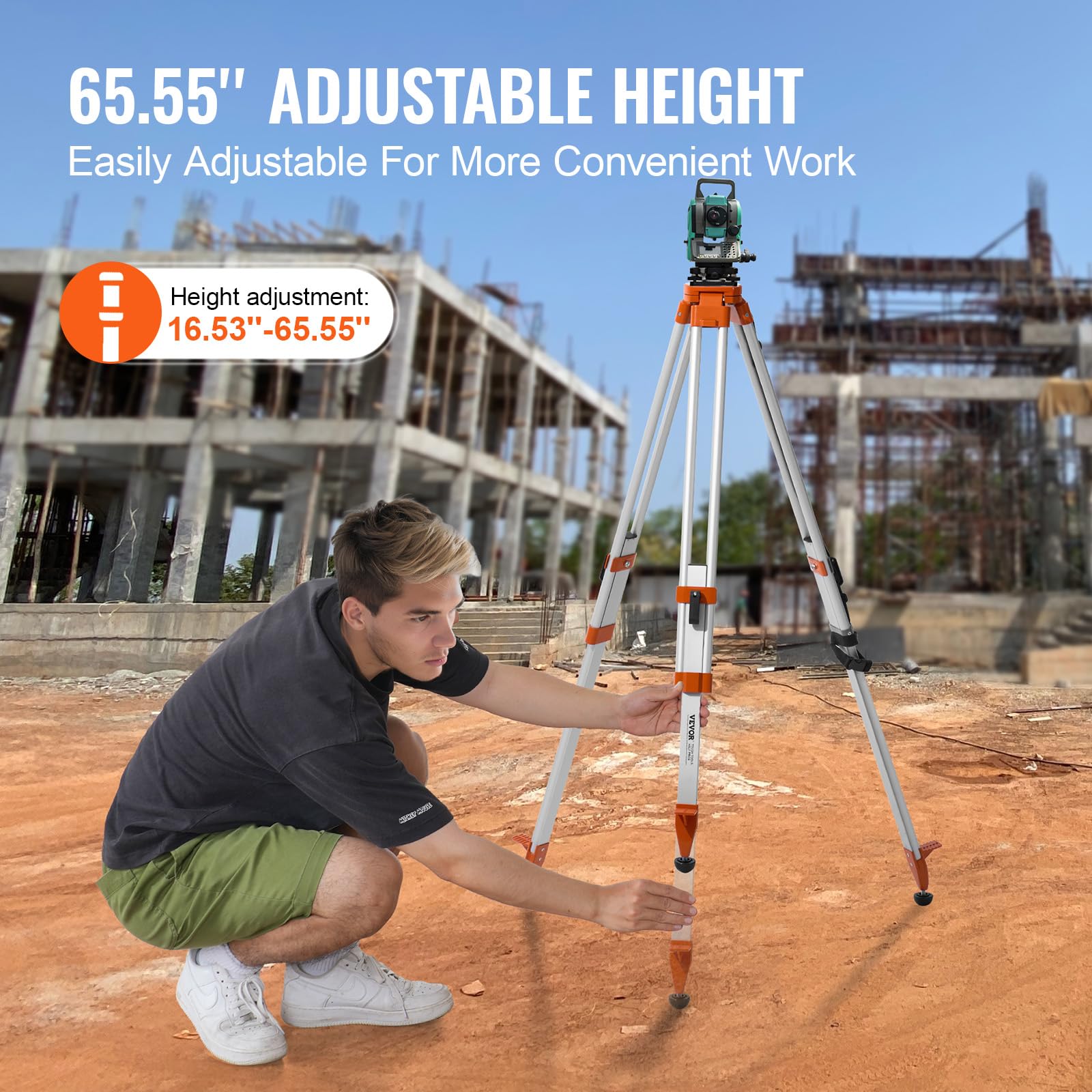 VEVOR Laser Level Tripod Stand 5 8-11 Thread Mount 16 53-65 55 inch Height Adjustment Heavy Duty Survey — view 3