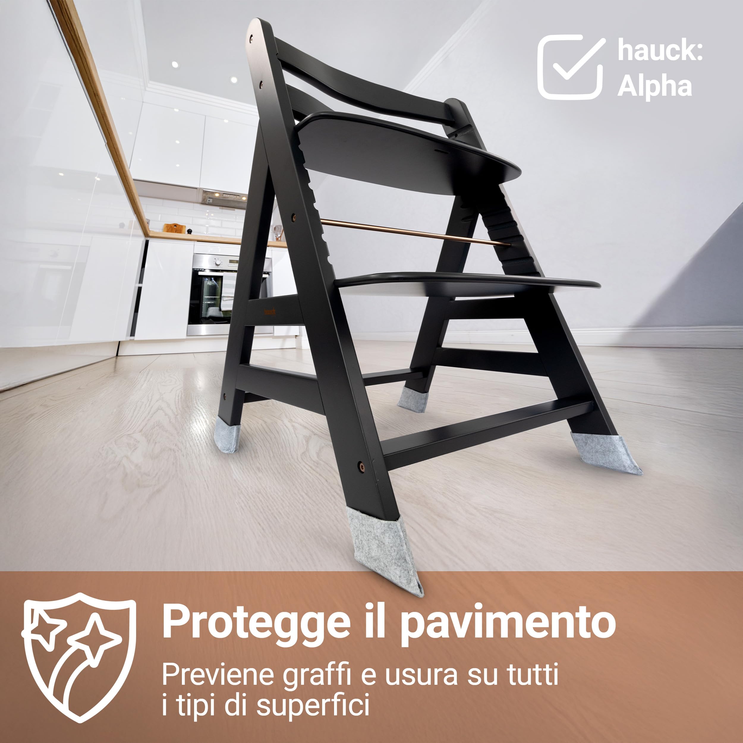 LaLoona Set Feltrini per Seggiolone 4 Protezioni Pavimento Compatibili con hauck Alpha Beta roba Sit Up Antigraffio Grigio