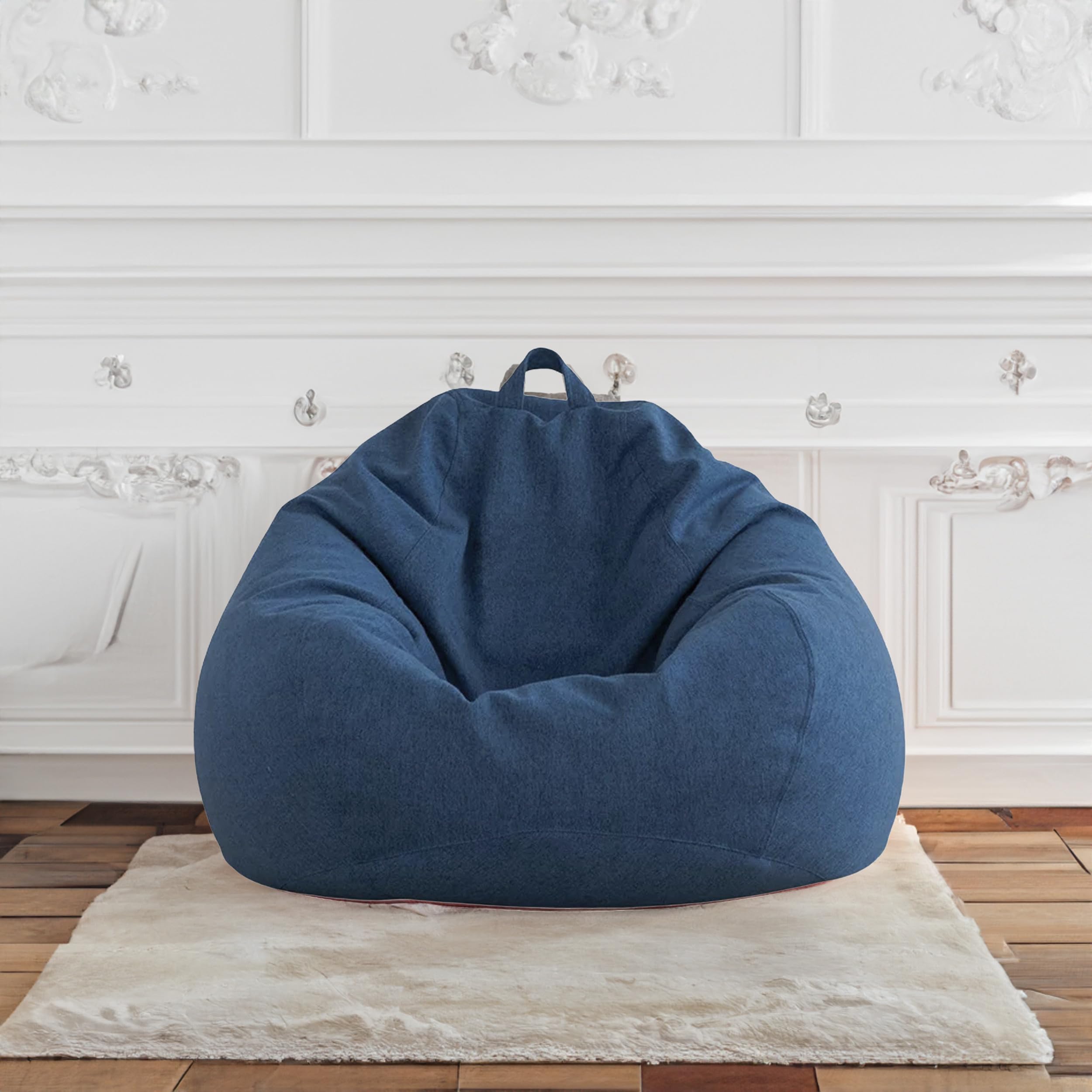 Pouf con imbottitura in perle EPS, poltrona relax, cuscino da pavimento, Bean Bag (blu navy, 100 x 120 x 50 cm, 300 l)