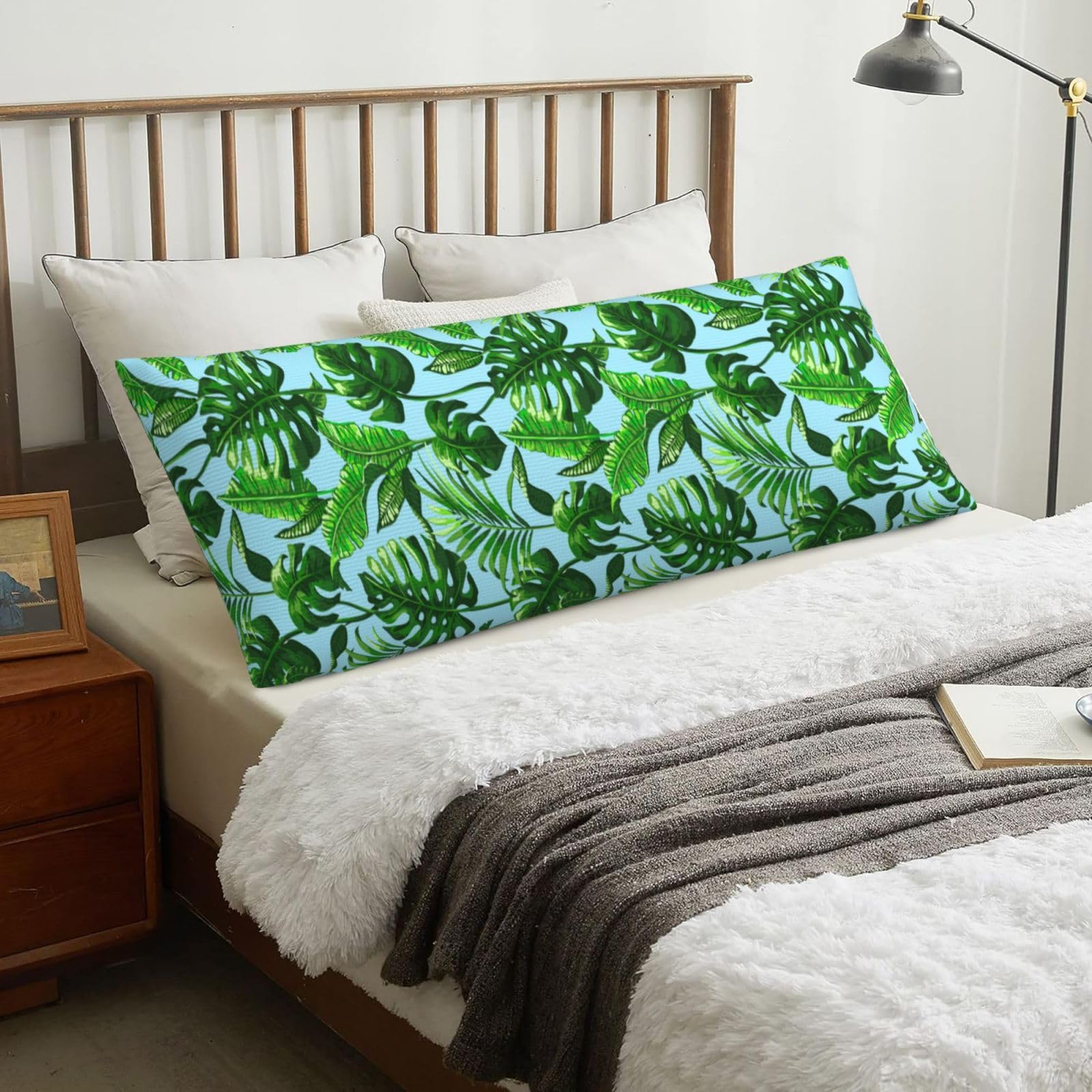 Tropical Palm Leaves, Body Pillow Cover with Zipper,Long Body Pillowcase 20 x 60 in