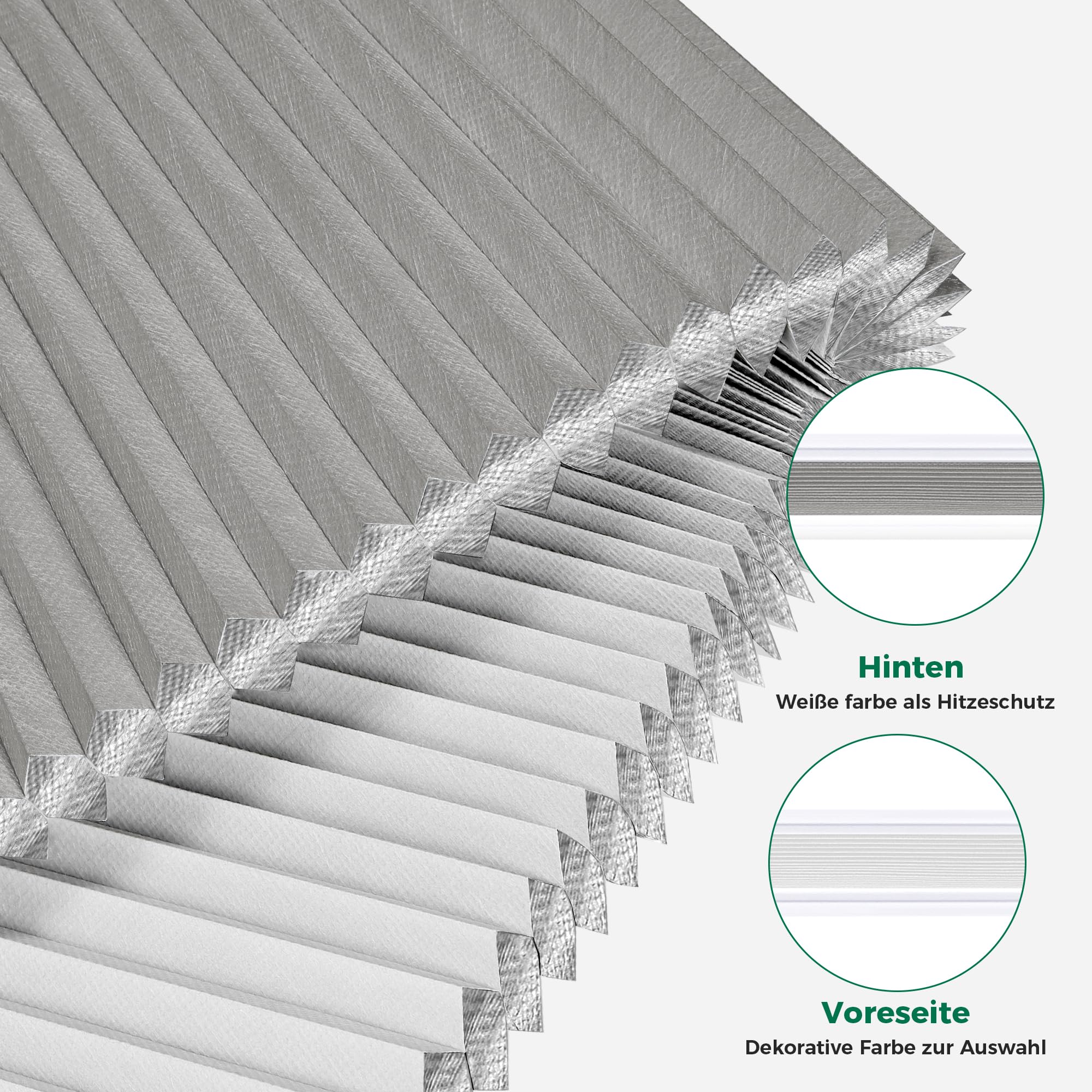 Allesin Wabenplissee ohne Bohren Klemmfix Thermo Verdunklungsplissee 90x190cm(BxH) Grau | 100% Verdunkelnd & Sicht- & Schallschutz | Für Schlafzimmer, Wohnzimmer, Kinderzimmer, Fenster & Tür