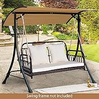 Vista 3 de Tangkula Columpio de mimbre para porche al aire libre, asiento colgante para 2 personas con cojines de asiento y respaldo, marco de metal resistente