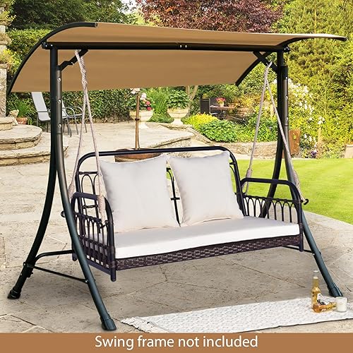 Miniatura 3 de Tangkula Columpio de mimbre para porche al aire libre, asiento colgante para 2 personas con cojines de asiento y respaldo, marco de metal resistente
