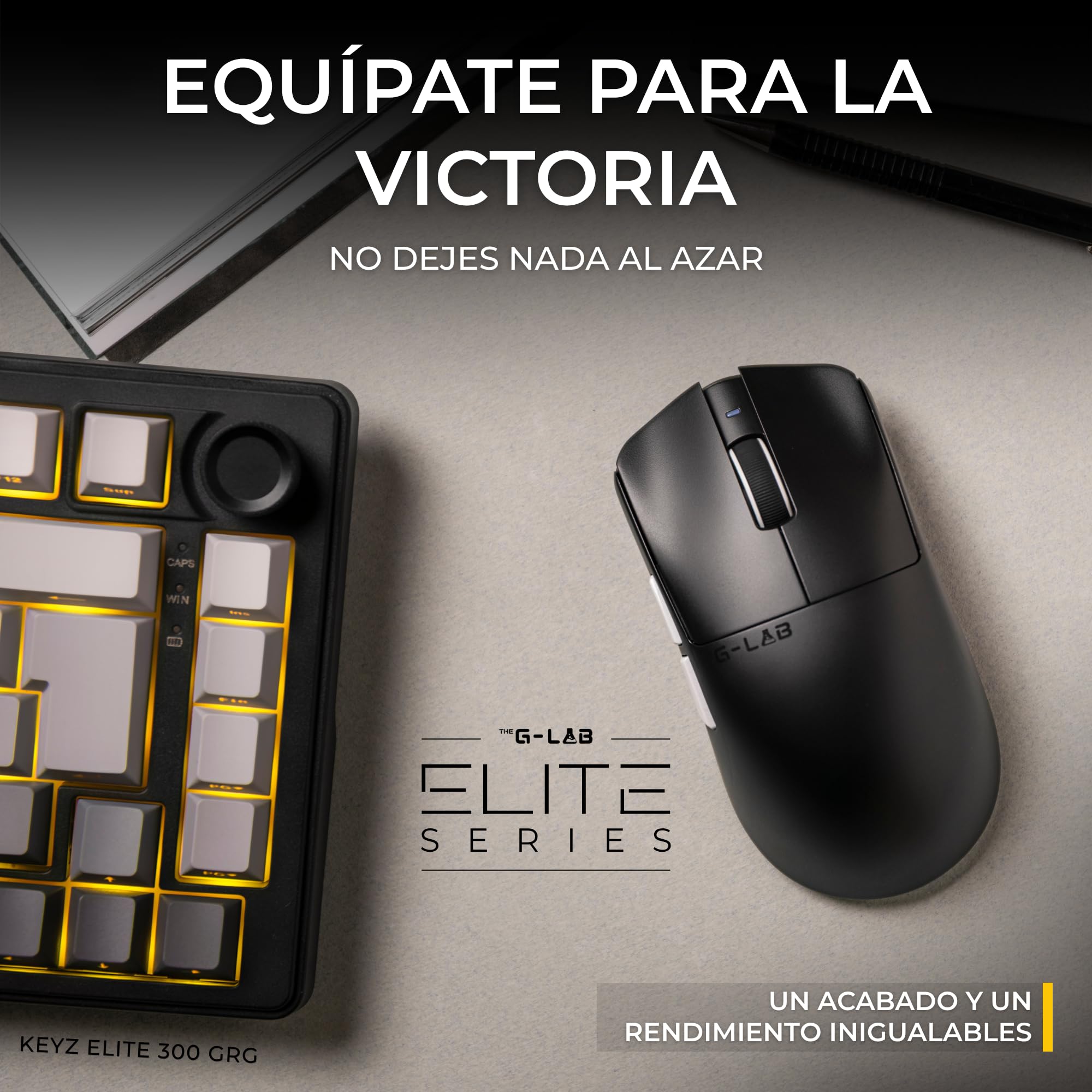 The G-Lab Kult Elite M150 - Raton Gaming Ultra Reactivo, Captor Óptico PixArt 3950, 30.000 DPI, 8.000 Hz, Patines PTFE - Raton inalambrico Triple Modo 2.4 GHz/BT/Cable con Software, 2 Baterías y Grips