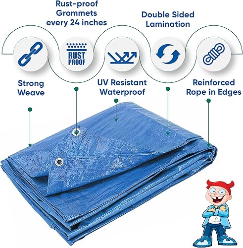 Miniatura 8 de Lona impermeable de 10 x 12 pulgadas, lona impermeable, cubierta de lona de polietileno resistente a los rayos UV, lona a prueba de rasgaduras y