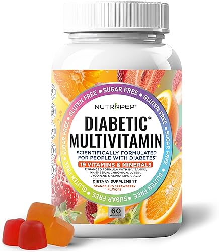 NutraPep Gomitas masticables multivitamínicas prémium para mujeres y hombres con diabetes, suplemento sin azúcar y sin gluten, vitaminas, calcio,