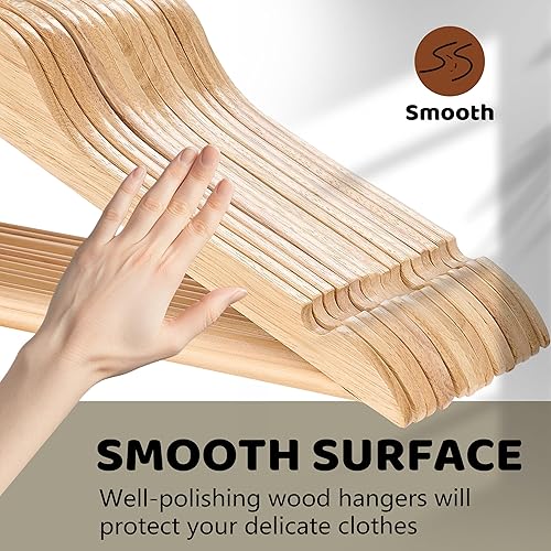 Miniatura 4 de Edergoo Perchas de madera, paquete de 30 perchas de madera con gancho giratorio de 360 grados y barra antideslizante para pantalones, acabado liso