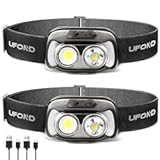 UFOND LED Headlamp 2-Pack&comma;6 Modes Wide or Focused Beam&comma;Rechargeable Headlight Motion Sensor USB Cable Included&comma;Ajustable Headband Lightweight Waterproof Flashlight for Camping Hiking Running