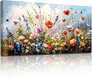 SERIMINO Large Wall Art for Living Room Canvas Prints, Farmhouse Nature Floral Botanical Wall Decor, Colorful Flower Market Modern Home Decor Oil Paintings Bathroom Decor Aesthetic 30"X60"