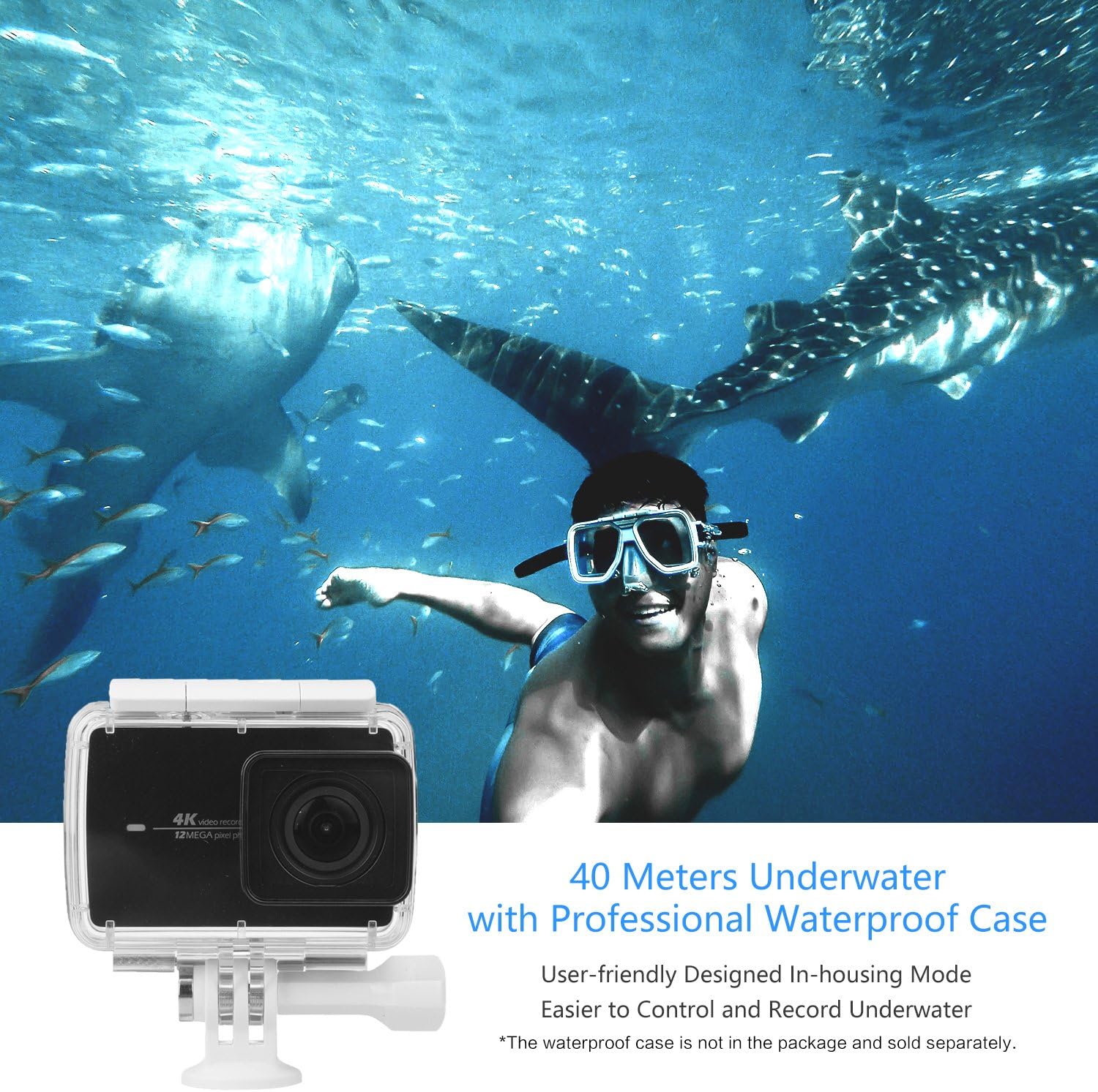 YI 4K Action Camera, 4K/30fps Video 2h Recording Time with 2.2” Touch Retina Screen Sony IMX377 Image Sensor Live Sports Camera 40 Meters Waterproof Camera (Waterproof Case Not Included)
