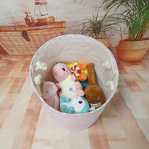 Miniatura 4 de VAIVUSTO Cesta redonda para la lavandería, lona impermeable, cesta grande para la ropa con asas, bonita cesta de la ropa de la guardería infantil de