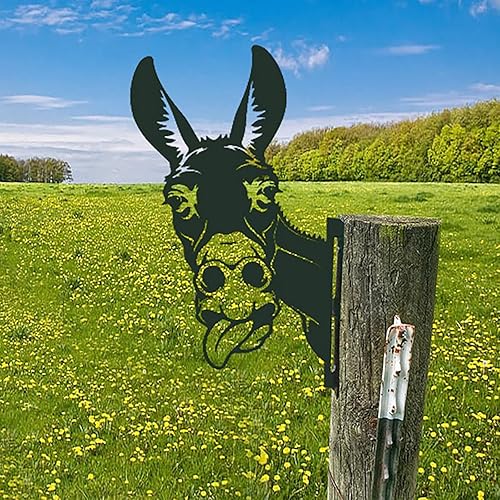 ASOBIMONO Arte metálico de animales peeping Arte de metal de vaca asomada de granja, vaca, pollo, caballo, decoración al aire libre, jardín,