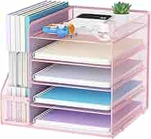 Bac à Papier 4 Niveaux Avec Poignée - Rangement Documents A4 - En Filet Métallique Et Acier - Couleur Violet - Pour Bureau Ou Maison