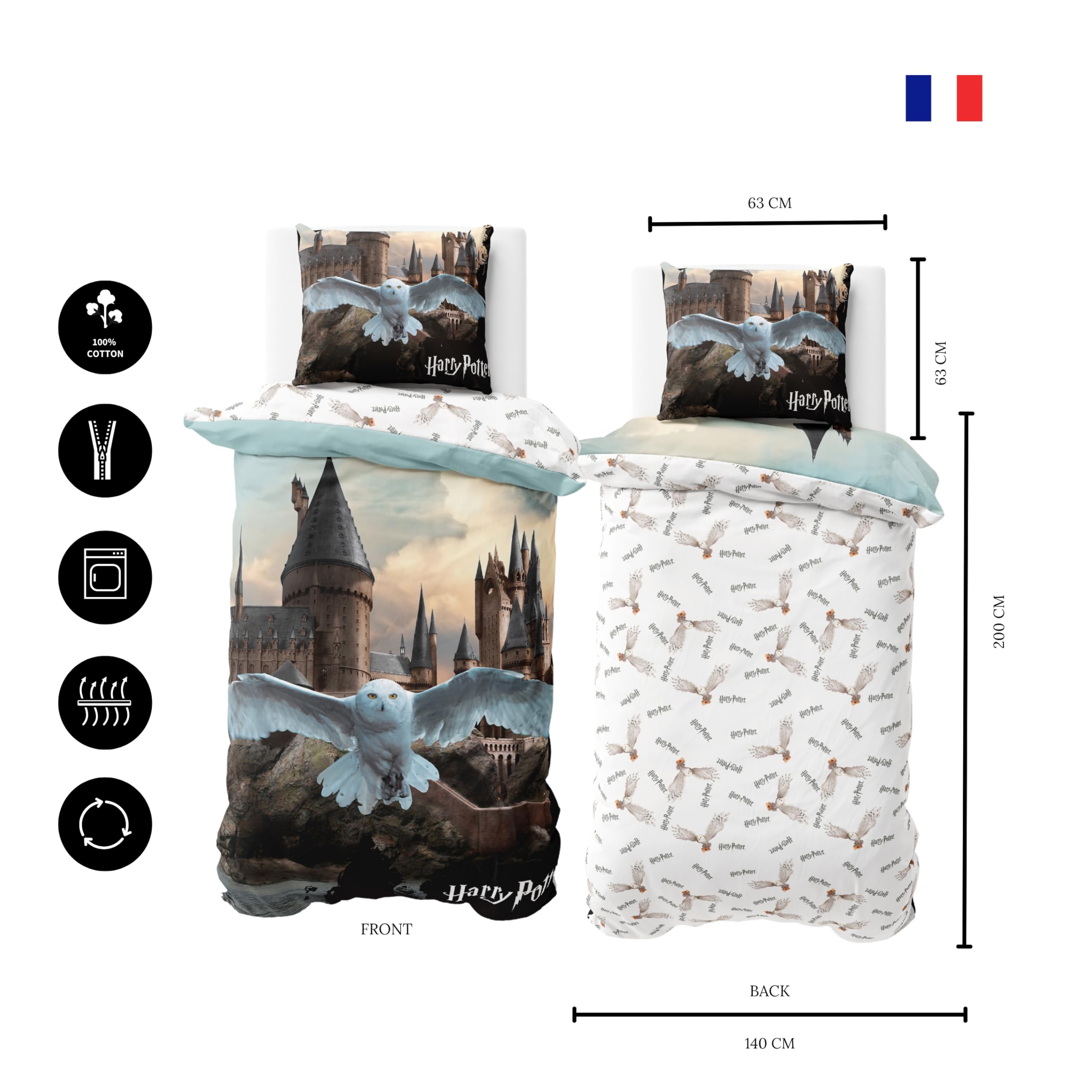 Harry Potter - Parure de Lit Enfant Poudlard By Night - Housse de Couette 140x20