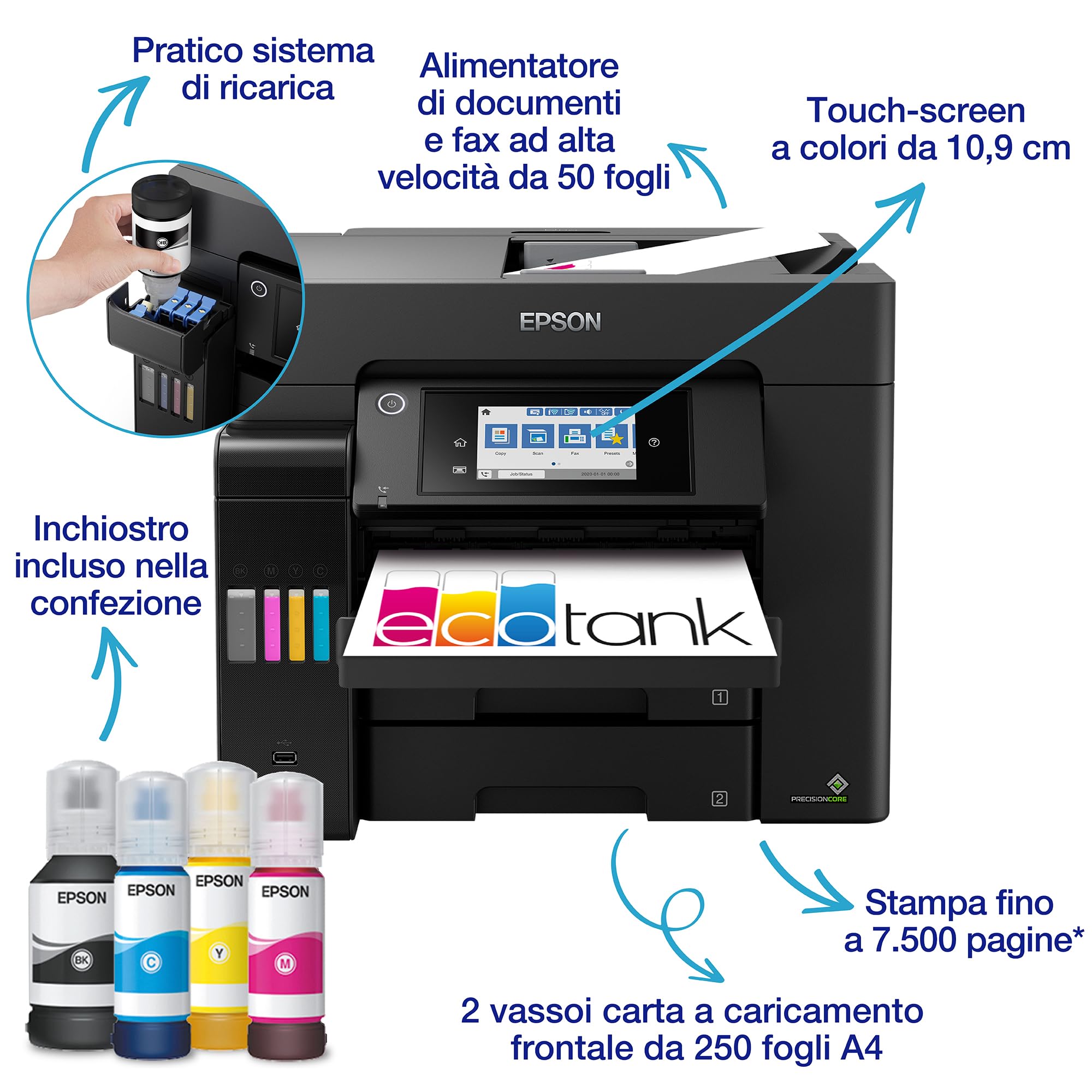 EcoTank ET-5855 Stampante multifunzione A4 Wi-Fi con serbatoi di inchiostro e fax