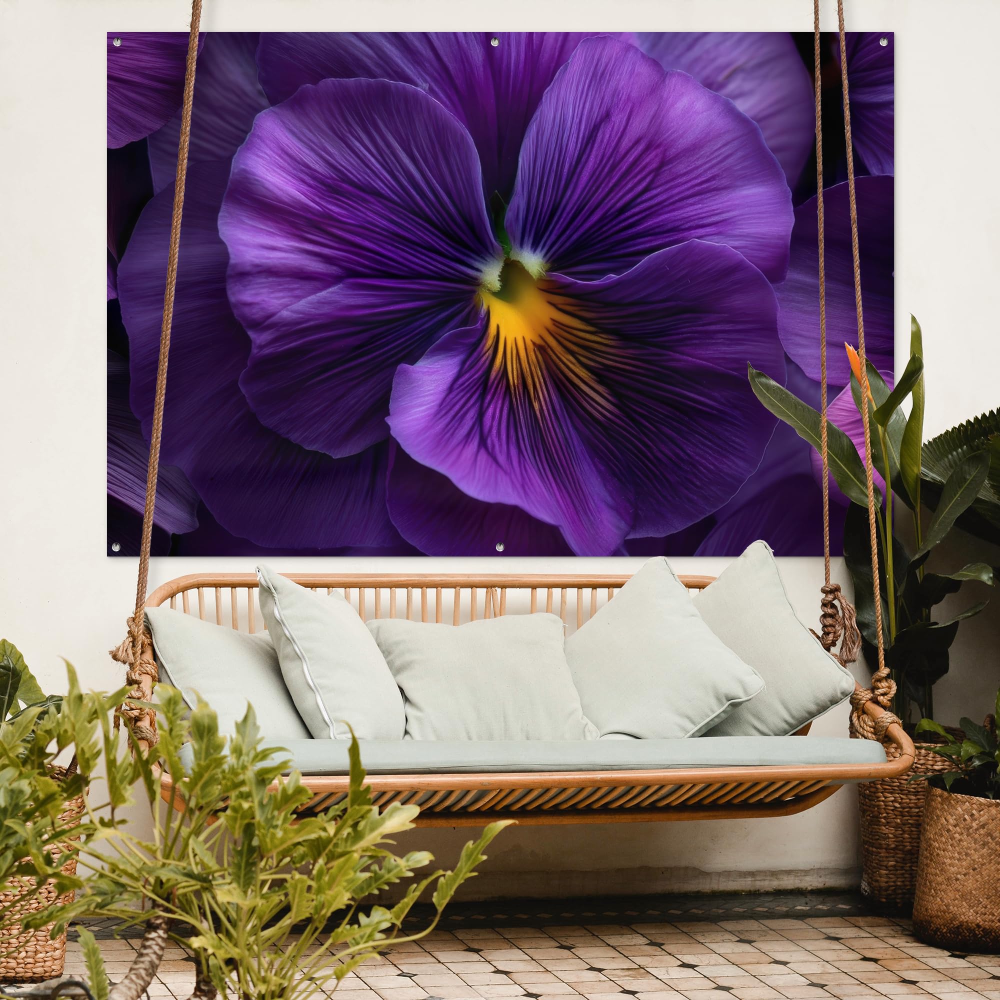 MuchoWow© Decoracion Jardin Exterior Decoración Pared Póster De Jardín | 180x120 cm - Balcón Wall Decoration Patio Posters Decorativos Terraza Morado - Violín - Profundidad