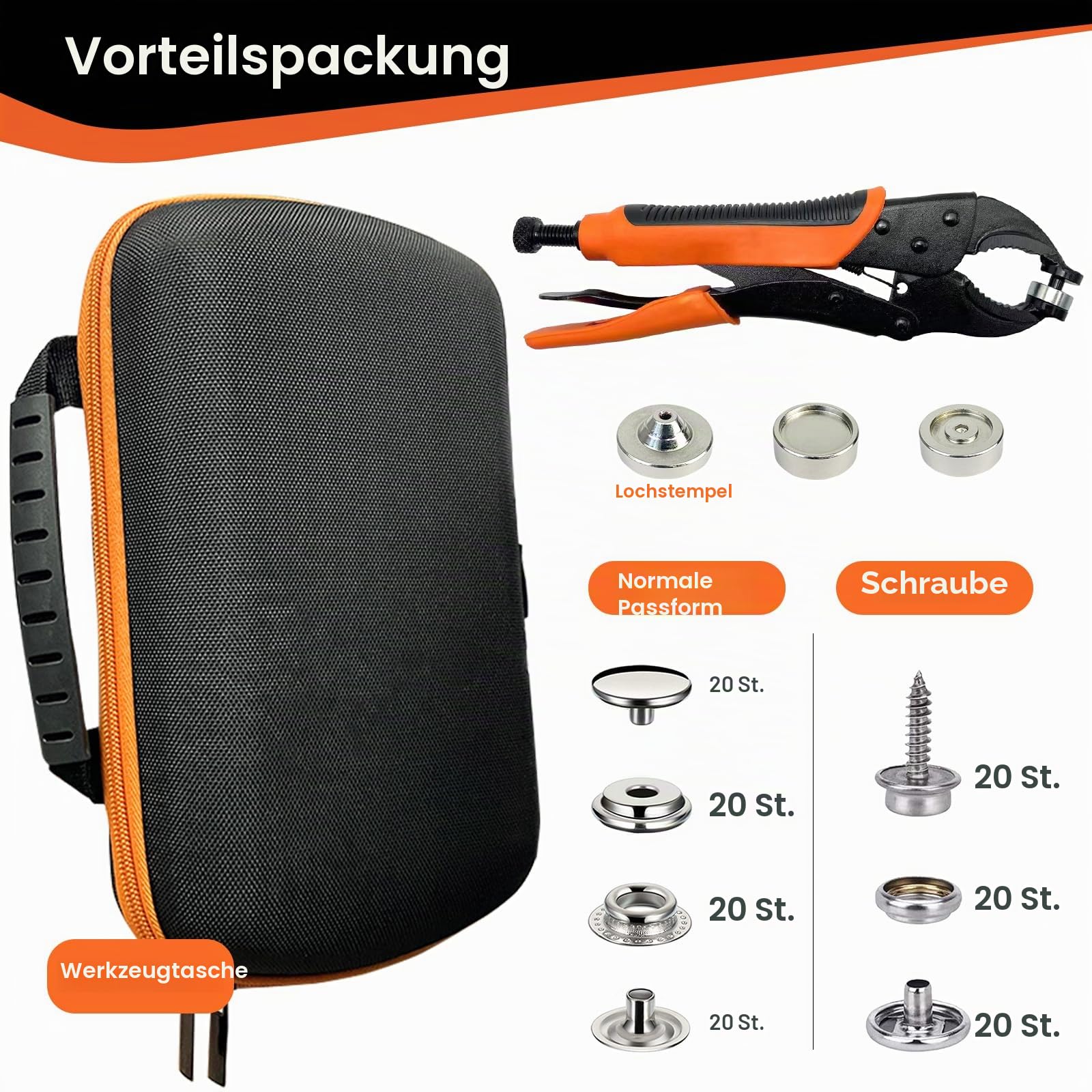 Druckknopf Set Mit Zange, Druckknöpfe Zum Schrauben, EnthäLt Werkzeugtasche und 40 SäTze 15-Mm-Druckknöpfe, Reparieren Von Segeltuch, NäHen,Planen Ersetzen Von MetallverschlüSsen