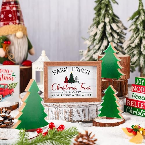 Miniatura 2 de 7 letreros de madera de Navidad de granja frescos árboles de Navidad para camión, bandeja escalonada, decoración rústica de madera de granja, centro