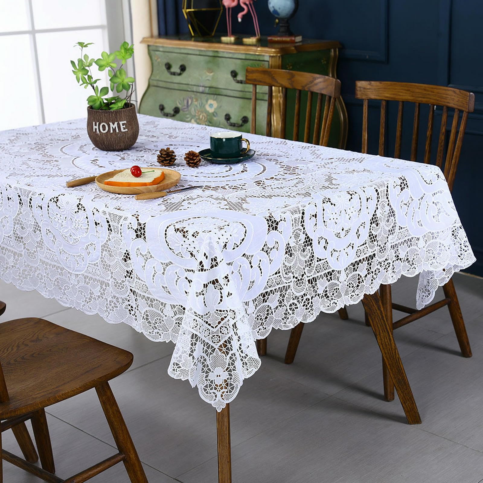 tovaglia da Matrimonio Classica, Decorazione Tavolo in Pizzo Bianco, Caffè-bianco-170 * 270