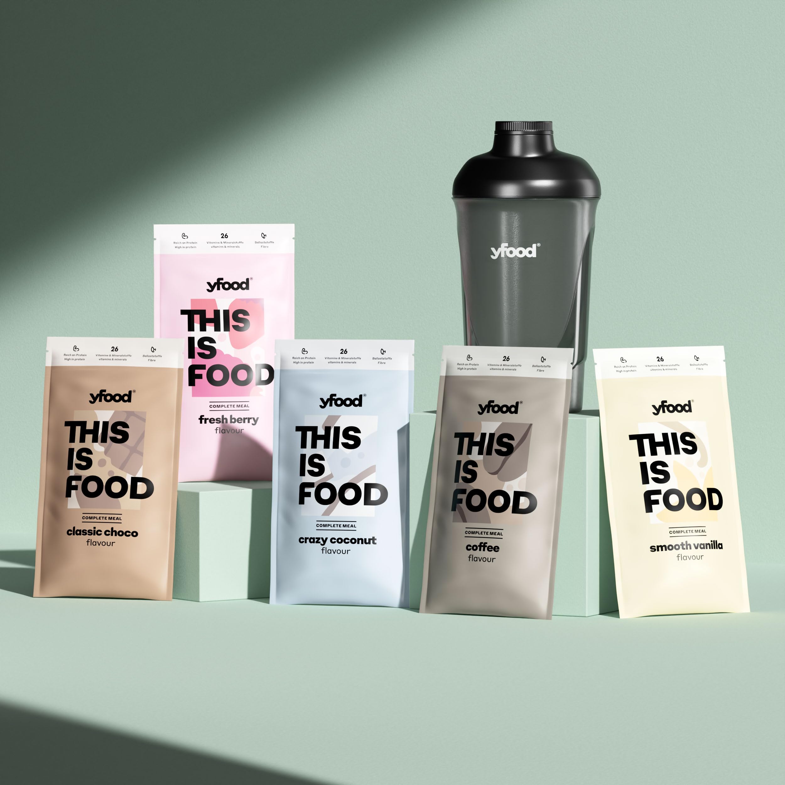 yfood Repas en Poudre, Pack Découverte 10 repas/5 variétés, 25g protéines | Repas complet en 2 min – 25g de protéines et 26 vitamines & minéraux pour une alimentation équilibrée à tout moment.
