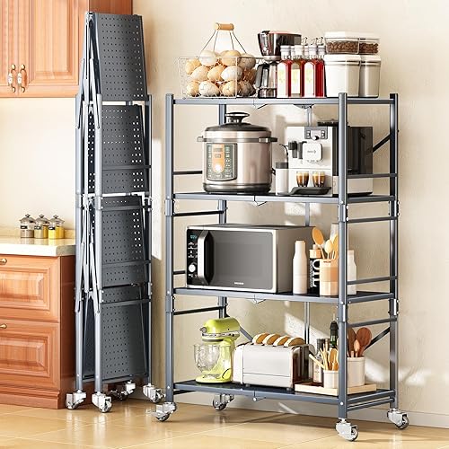 Miniatura 2 de Estantes de almacenamiento, estantería de garaje resistente, estante de almacenamiento plegable de 4 niveles con ruedas