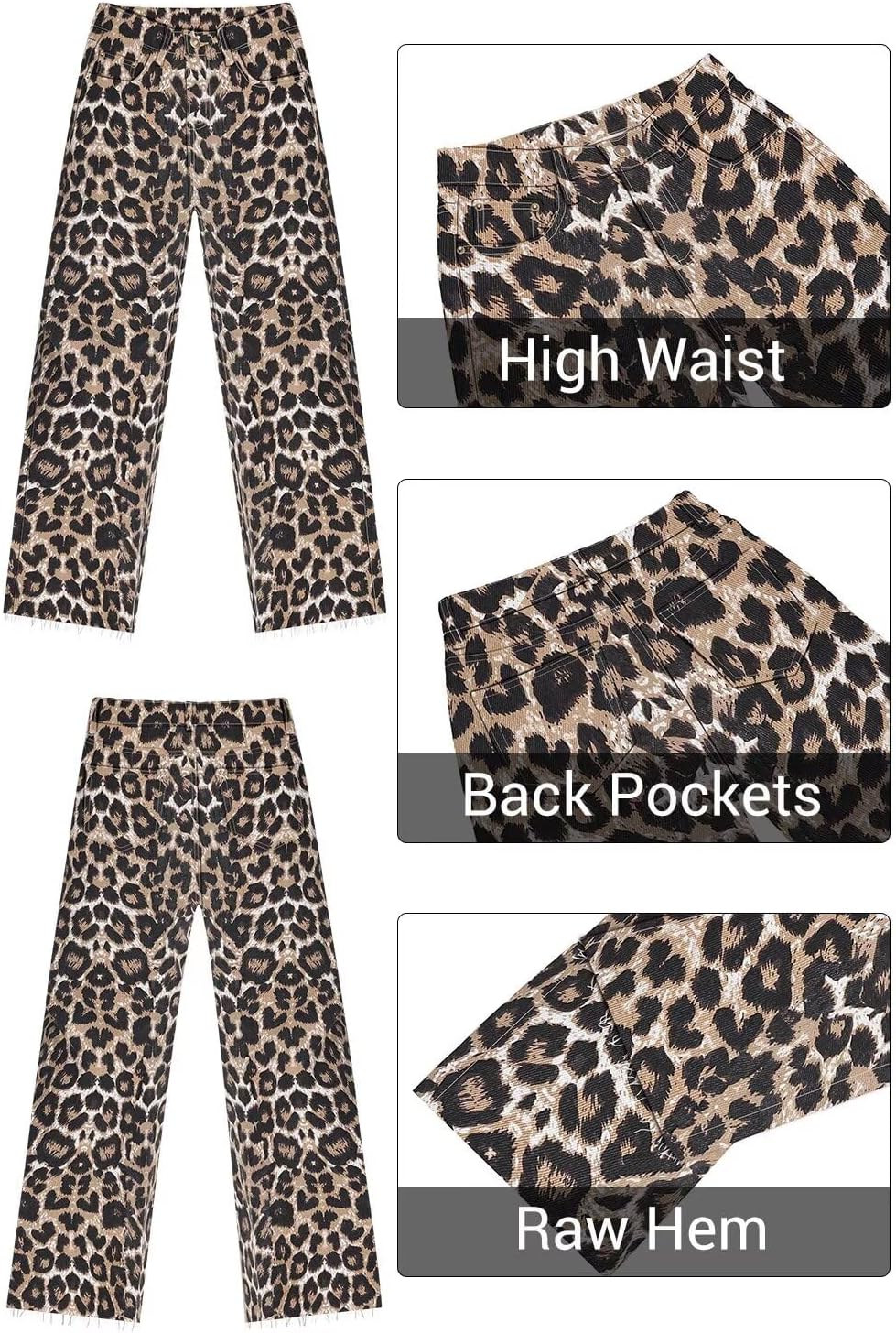 KDF Straight Leg Jeans for Women High Waisted Jeans Frayed Baggy Pants Raw Hem Loose Stretchy Cropped Wide Leg Jeans