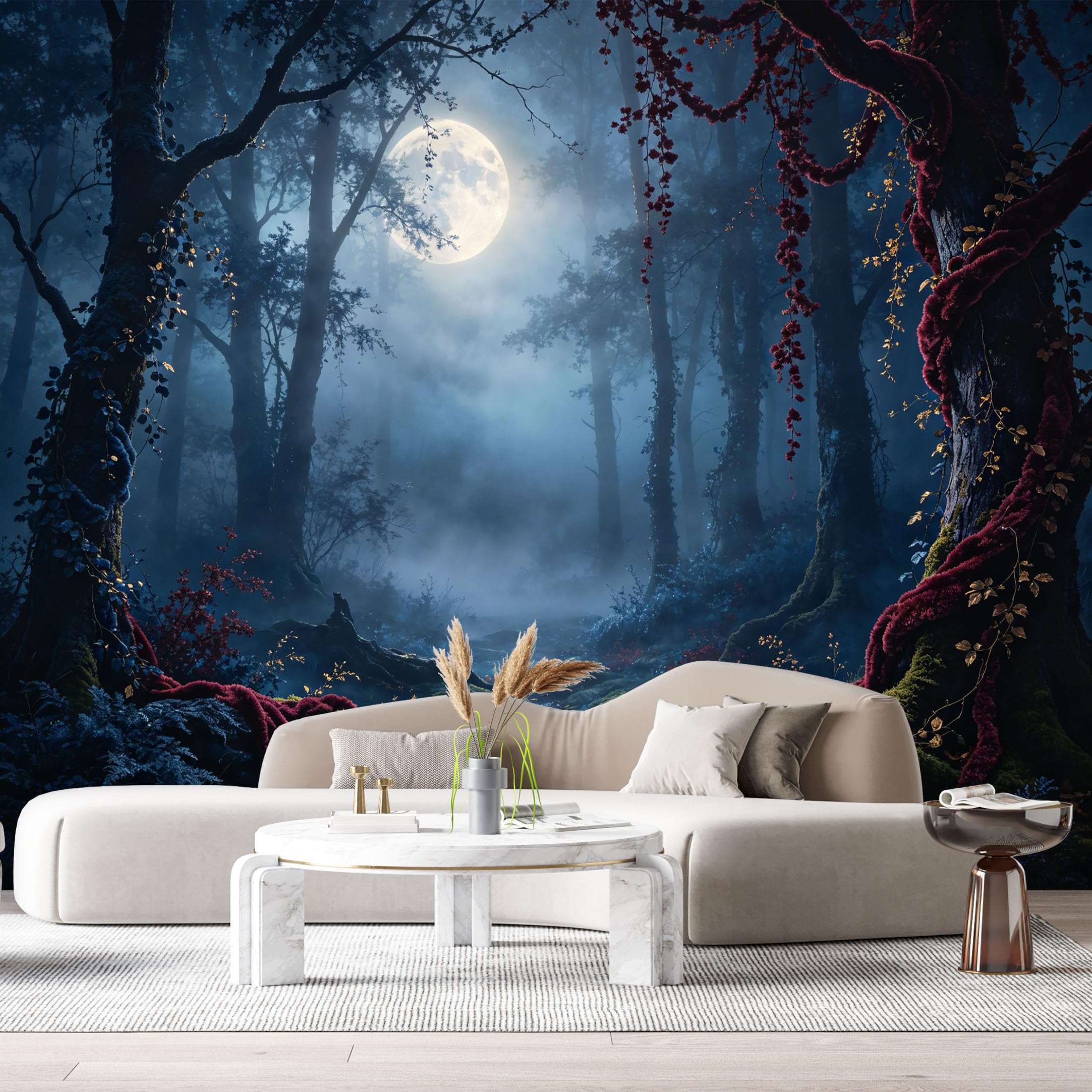 Custom Size Wall Murals Moonlit Forest Landscape Misty Night Trees Moss Roots SelfAdhesive Wall Fabric Removable Large Wallpaper for Photo Living Room