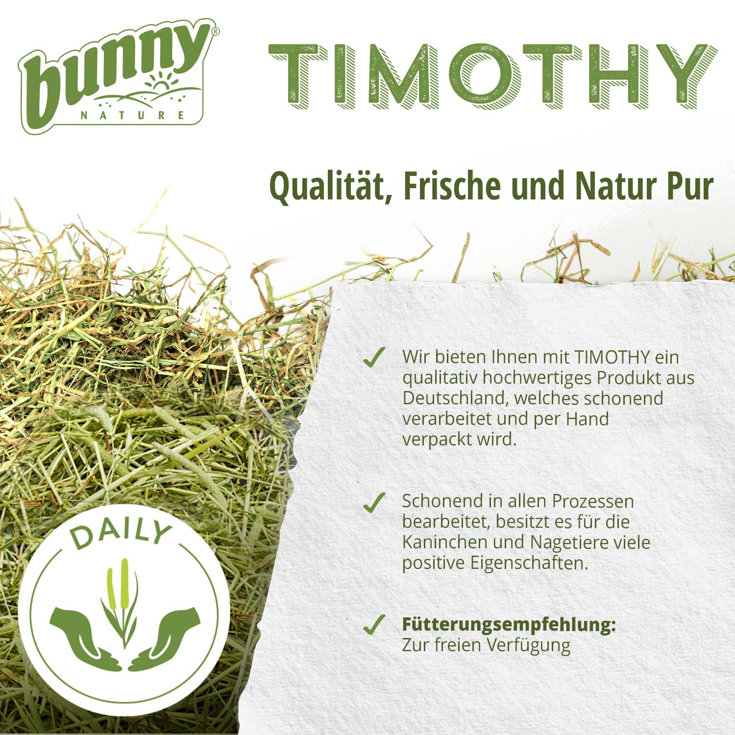 bunnyNature Timothy 3kg | Hochwertiges Heu für Zwergkaninchen & Nagetiere | Made in Germany | Natürlicher Zahnabriebt | Tierwohl & Qualität