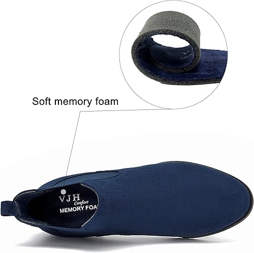 Miniatura 3 de VJH confort Botas de tobillo con cordones para mujer, botas Chelsea elásticas con punta redonda estilo occidental, tacón bajo
