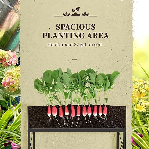 Miniatura 3 de Outsunny Cama de jardín elevada con marco de acero galvanizado, estante de almacenamiento y forro de cama, maceta elevada con patas para verduras,